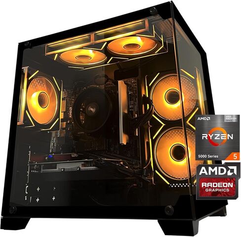 Gaming PC Desktop Computer, AMD Ryzen 5 5500, RX6500XT 4GB Graphics, 16GB DDR4 RAM, 512GB NVMe SSD, ARGB Fans, Game Design Office in Saudi Arabia
