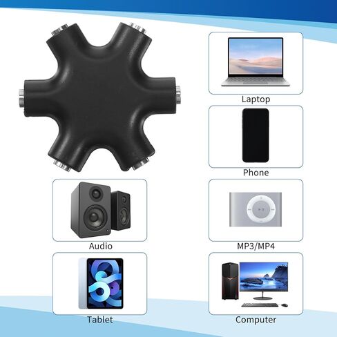 2 Pcs 3.5mm Audio Jack Splitters Multi Headphone Splitter 5-Jack Multi-Headphone Audio Splitter Injection Molding 1 Male to 5 Port Female Earphone Headset Adapter Designed for Up to 5 Devices in Saudi Arabia