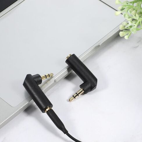 قطعتين محول صوت زاوية 3.5 ملم ذكر إلى أنثى، محول قابس 90 درجة مطلي بالذهب TRS مقبس ستيريو موصل Aux، متوافق مع سماعات الرأس والأجهزة اللوحية ومكبرات الصوت - أسود in Kuwait