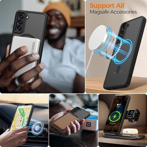 حافظة Rayboen لهاتف Samsung Galaxy S21، متوافقة مع Magsafe، غطاء هاتف مغناطيسي متين حريري شفاف مقاوم للصدمات لهاتف Samsung S21 5G مع ظهر صلب مضاد للخدش، أسود غير لامع in Kuwait