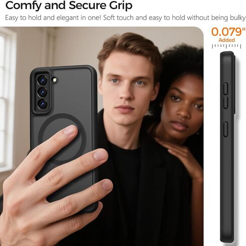 حافظة Rayboen لهاتف Samsung Galaxy S21، متوافقة مع Magsafe، غطاء هاتف مغناطيسي متين حريري شفاف مقاوم للصدمات لهاتف Samsung S21 5G مع ظهر صلب مضاد للخدش، أسود غير لامع in Kuwait