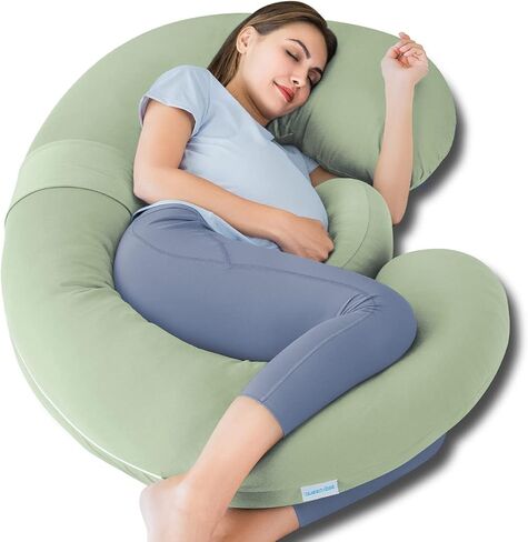 QUEEN ROSE Pregnancy Pillow, E Shaped Body Pillows for Sleeping Support, 60 Inch Maternity Pillow for Pregnant Women with Cooling Silky Cover, Grey in Saudi Arabia