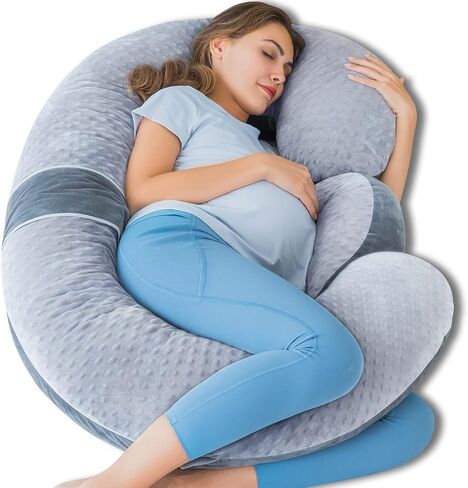 QUEEN ROSE Pregnancy Pillow, E Shaped Body Pillows for Sleeping Support, 60 Inch Maternity Pillow for Pregnant Women with Cooling Silky Cover, Grey in Saudi Arabia