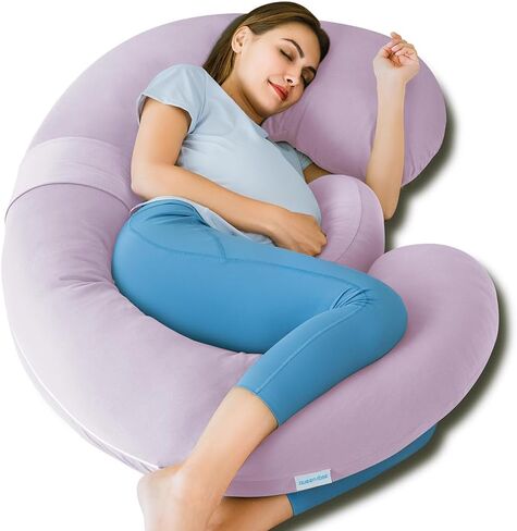 QUEEN ROSE Pregnancy Pillow, E Shaped Body Pillows for Sleeping Support, 60 Inch Maternity Pillow for Pregnant Women with Cooling Silky Cover, Grey in Saudi Arabia