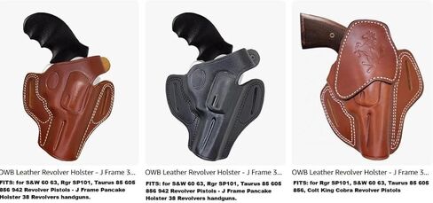 حافظة مسدس جلدية OWB - أسطوانة J بإطار 3 بوصة - لـ S&W 60 63، Rgr SP101، Taurus 85 605 856 942 Guns - حافظات مسدس فطيرة جلدية - حافظات Taurus 856 - Rgr SP101 Holster OWB in Kuwait