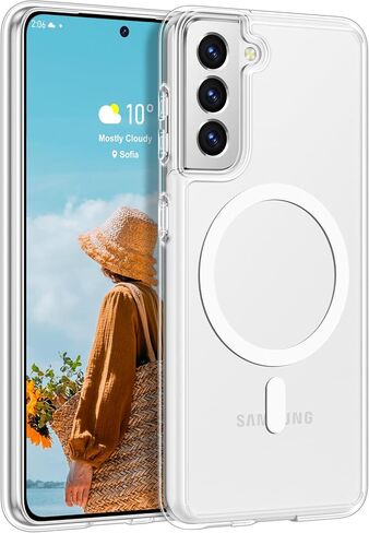 حافظة Rayboen لهاتف Samsung Galaxy S21، متوافقة مع Magsafe، غطاء هاتف مغناطيسي متين حريري شفاف مقاوم للصدمات لهاتف Samsung S21 5G مع ظهر صلب مضاد للخدش، أسود غير لامع in Kuwait