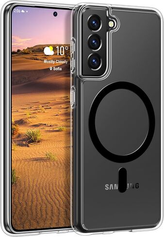 حافظة Rayboen لهاتف Samsung Galaxy S21، متوافقة مع Magsafe، غطاء هاتف مغناطيسي متين حريري شفاف مقاوم للصدمات لهاتف Samsung S21 5G مع ظهر صلب مضاد للخدش، أسود غير لامع in Kuwait