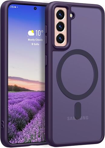 حافظة Rayboen لهاتف Samsung Galaxy S21، متوافقة مع Magsafe، غطاء هاتف مغناطيسي متين حريري شفاف مقاوم للصدمات لهاتف Samsung S21 5G مع ظهر صلب مضاد للخدش، أسود غير لامع in Kuwait