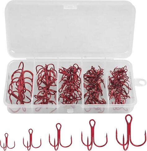 Fishing Treble Hooks Kit 90pcs High Carbon Steel Strong Sharp Round Bend Red Treble Fishing Hooks for Catfish Trout Hard Baits Lures Saltwater Freshwater, Size 2# 4# 6# 8# 10# in Saudi Arabia