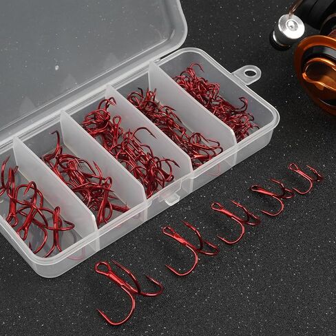 Fishing Treble Hooks Kit 90pcs High Carbon Steel Strong Sharp Round Bend Red Treble Fishing Hooks for Catfish Trout Hard Baits Lures Saltwater Freshwater, Size 2# 4# 6# 8# 10# in Saudi Arabia