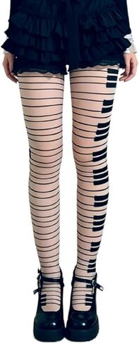 Y2K Scene Womens Whimsy Twee Piano Tights Funky Patterned Stockings Emo Goth Whimsy Clothes Y2k Aesthetic in Saudi Arabia