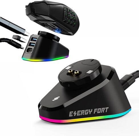 MOSHOU Mouse Wireless Charger Station Compatible with Logitech G Pro X Superlight G903h G703h G502 Lightspeed Razer DeathAdder V2 Naga Viper Basilisk Ultimate Gaming Mice Mouse Dock Station (Black) in Saudi Arabia