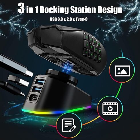MOSHOU Mouse Wireless Charger Station Compatible with Logitech G Pro X Superlight G903h G703h G502 Lightspeed Razer DeathAdder V2 Naga Viper Basilisk Ultimate Gaming Mice Mouse Dock Station (Black) in Saudi Arabia