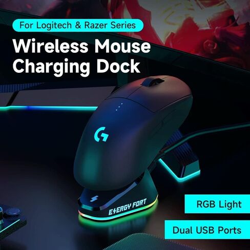 MOSHOU Mouse Wireless Charger Station Compatible with Logitech G Pro X Superlight G903h G703h G502 Lightspeed Razer DeathAdder V2 Naga Viper Basilisk Ultimate Gaming Mice Mouse Dock Station (Black) in Saudi Arabia