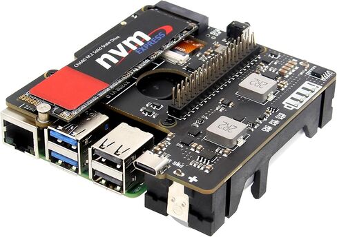قبعة Geekworm X1208 UPS مع قبعة M.2 NVMe SSD + لـ Raspberry Pi 5 (2/4/8/16GB) بحد أقصى 5.1 فولت 5A يدعم الإخراج 2230/2242/2280 SSD in Kuwait