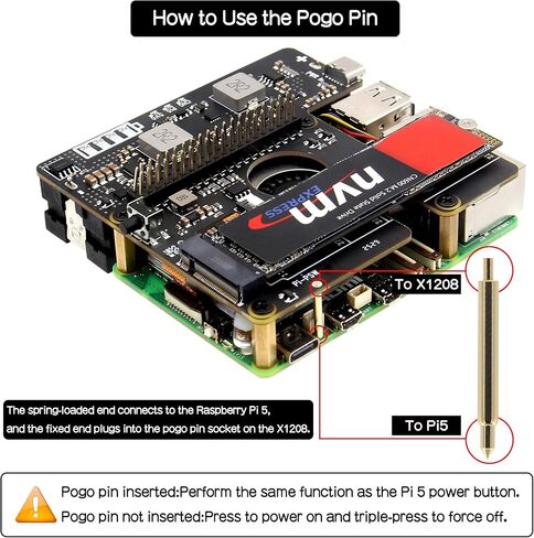قبعة Geekworm X1208 UPS مع قبعة M.2 NVMe SSD + لـ Raspberry Pi 5 (2/4/8/16GB) بحد أقصى 5.1 فولت 5A يدعم الإخراج 2230/2242/2280 SSD in Kuwait