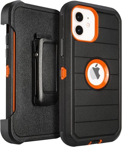 Phone Case for iPhone 11 Case with Belt Clip, Heavy Duty Rugged,3 Layers of Sturdy, Anti-Drop,Cover for iPhone 11 Case, Black & Orange in Saudi Arabia