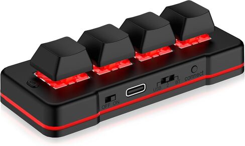 4 Key Mini Keypad USB Wired & BT Wireless Mini Keyboard Customized Programmable Computer Keyboard Mouse for Video Game Control Office Work Sheet Music Page Turner HID (Black) in Saudi Arabia
