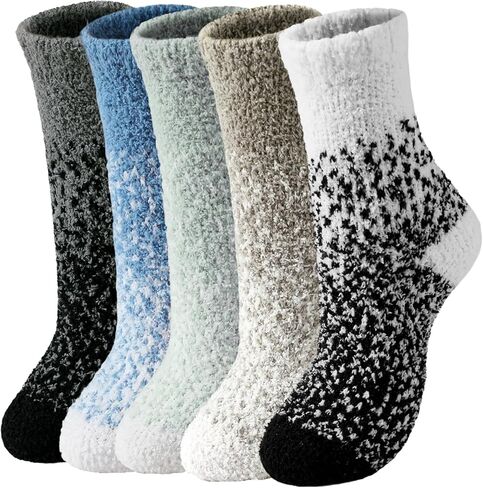 Trifabricy 5 Pair Fuzzy Socks for Women - Women's Warm Soft Funny Fluffy Slipper Socks, Cozy Cute Animal design for women, Pink & Blue in Saudi Arabia