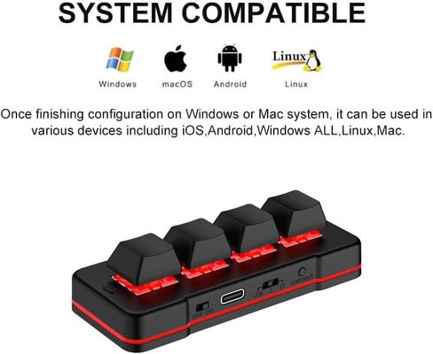 4 Key Mini Keypad USB Wired & BT Wireless Mini Keyboard Customized Programmable Computer Keyboard Mouse for Video Game Control Office Work Sheet Music Page Turner HID (Black) in Saudi Arabia