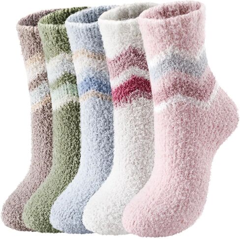 Trifabricy 5 Pair Fuzzy Socks for Women - Women's Warm Soft Funny Fluffy Slipper Socks, Cozy Cute Animal design for women, Pink & Blue in Saudi Arabia