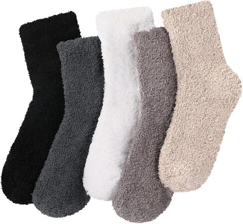 Trifabricy 5 Pair Fuzzy Socks for Women - Women's Warm Soft Funny Fluffy Slipper Socks, Cozy Cute Animal design for women, Pink & Blue in Saudi Arabia
