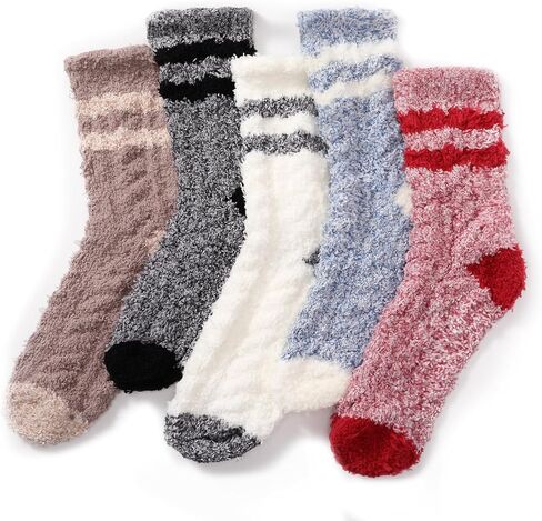 Trifabricy 5 Pair Fuzzy Socks for Women - Women's Warm Soft Funny Fluffy Slipper Socks, Cozy Cute Animal design for women, Pink & Blue in Saudi Arabia