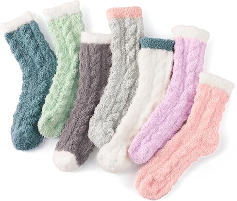 Trifabricy 5 Pair Fuzzy Socks for Women - Women's Warm Soft Funny Fluffy Slipper Socks, Cozy Cute Animal design for women, Pink & Blue in Saudi Arabia