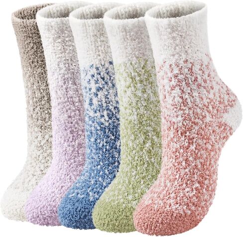 Trifabricy 5 Pair Fuzzy Socks for Women - Women's Warm Soft Funny Fluffy Slipper Socks, Cozy Cute Animal design for women, Pink & Blue in Saudi Arabia