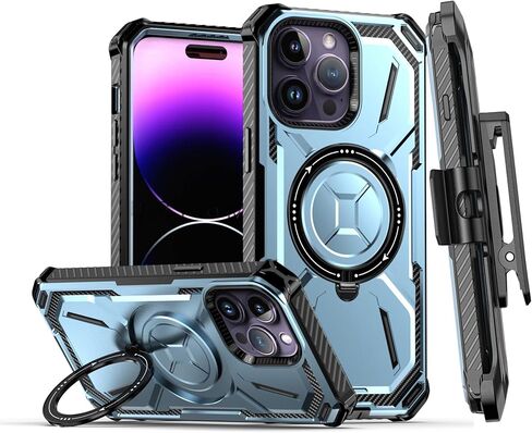 حامل حلقي مغناطيسي لهاتف iPhone 11 مع حافظة بمشبك حزام [متوافق مع MagSafe] [مسند غير مرئي] جراب واقٍ صلب عالي التحمل مضاد للصدمات، أسود in Kuwait