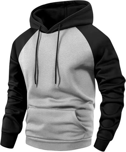 Men's Spring Autumn Thin Contrast Color Hooded Sweatshirt Outgoing Raglan Sleeve Hoodie Sports Top Sportswear Fashion in Saudi Arabia