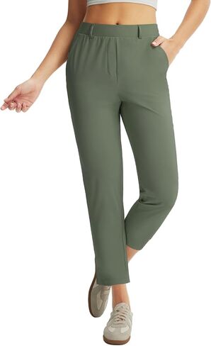 BALEAF Women's 25'' Golf Pants Stretch Travel Casual Work Business Petite Ankle Slacks Dressy Pockets Army Green in Saudi Arabia