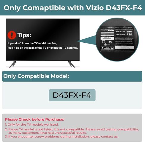 حامل تلفزيون فقط لأرجل حامل تلفزيون Vizio D43FX-F4، وليس لطراز تلفزيون آخر، أرجل بديلة لمسامير وتعليمات تلفزيون Vizio، لا يتطلب أي حفر in Kuwait
