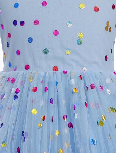 Girls Sequin Dress Toddler Shiny Rainbow Stars Tulle Dresses Ruffle Sleeve Birthday Party Photo Shoot Blue dots 4-5 Years in Saudi Arabia