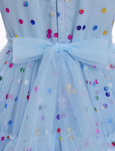 Girls Sequin Dress Toddler Shiny Rainbow Stars Tulle Dresses Ruffle Sleeve Birthday Party Photo Shoot Blue dots 4-5 Years in Saudi Arabia