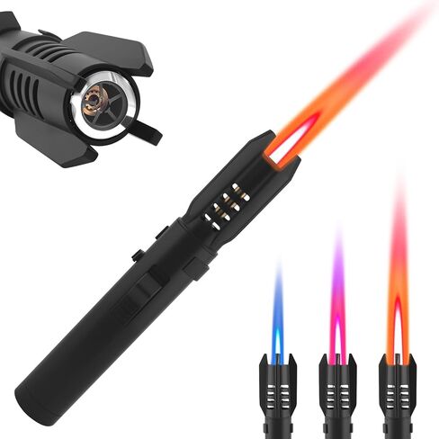 Torch Lighter, Straight Flame Butane Cool Lighters, Refillable Windproof Adjustable with Safety Lock，for Kitchen Hiking BBQ Outdoor Camping(Black) in Saudi Arabia