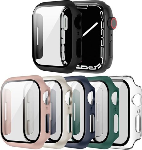 6 Pack Hard PC Protective Cases, Compatible with Apple Watch 40/41/42/44/45/46mm, for iWatch Series SE 4 5 6 7 8 10 11 (Black/Midnight Blue/Starlight/Silver/Frosted Red/T,Series 4/5/6/SE 44mm) in Saudi Arabia