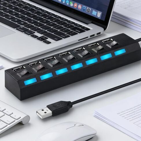 High Speed LED USB 2.0 Adapter Hub Multi Port Socket Splitter with Independent ON Off Switches in Saudi Arabia