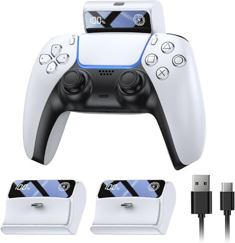 FASTSNAIL Rechargeable Battery Pack for PS5 Controller, LED Display 2 Pack 7400mWh Fast Charging for PlayStation 5 DualSense Battery Pack, Play and Charge Kit for ps5 Accessories in Saudi Arabia