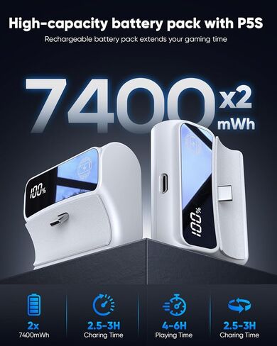 FASTSNAIL Rechargeable Battery Pack for PS5 Controller, LED Display 2 Pack 7400mWh Fast Charging for PlayStation 5 DualSense Battery Pack, Play and Charge Kit for ps5 Accessories in Saudi Arabia