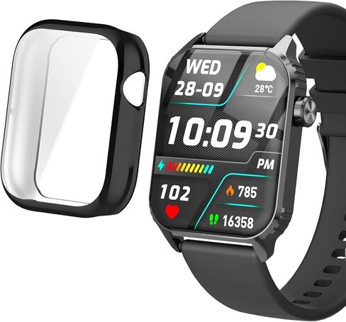 حافظة الساعة الذكية TG08، متوافقة مع حافظة الساعة الذكية TRAUSI، حافظة Lamshaw TPU مع واقي شاشة متوافق مع الساعة الذكية TRAUSI TG08 - 1.83 بوصة (أسود + أسود) in Kuwait