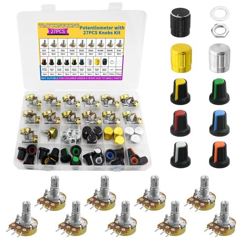 WMYCONGCONG 27 PCS WH148 Potentiometer Kit B1K B2K B5K B10K B20K B50K B100K B500K B1M Single Linear Potentiometers 3Pins Variable Resistors with 9 Color Knob Caps in Saudi Arabia