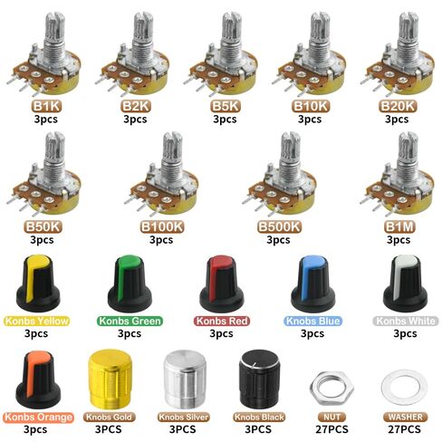 WMYCONGCONG 27 PCS WH148 Potentiometer Kit B1K B2K B5K B10K B20K B50K B100K B500K B1M Single Linear Potentiometers 3Pins Variable Resistors with 9 Color Knob Caps in Saudi Arabia