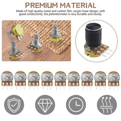 WMYCONGCONG 27 PCS WH148 Potentiometer Kit B1K B2K B5K B10K B20K B50K B100K B500K B1M Single Linear Potentiometers 3Pins Variable Resistors with 9 Color Knob Caps in Saudi Arabia