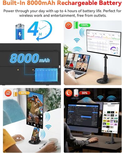 شاشة لاسلكية محمولة تعمل بالبطارية، تدعم AirPlay Miracast، شاشة 15.6 بوصة 1080 بكسل USB-C HDMI شاشة خارجية مع حقيبة حامل، شاشة ثانية لأجهزة الكمبيوتر المحمول MacBook PC والكمبيوتر اللوحي، بطارية مدمجة (4 - 5 ساعات) in Kuwait