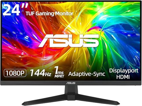 ASUS TUF 24" IPS Monitor, Full HD(1920x 1080), LED Display, 120Hz, 1ms, Adaptive-Sync, 99% sRGB, Anti-Glare M, VESA Mountable, Speakers, DisplayPort, HDMI, VGA, Ajustable Stand in Kuwait