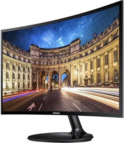 شاشة كمبيوتر سامسونج منحنية 24 بوصة، LC24F390FHNXZA شاشة LED 60 هرتز عالية الدقة 1080 بكسل تصميم نحيف للألعاب للاستخدام في المنزل والمكتب، تتضمن لوحة ماوس سوداء in Saudi Arabia