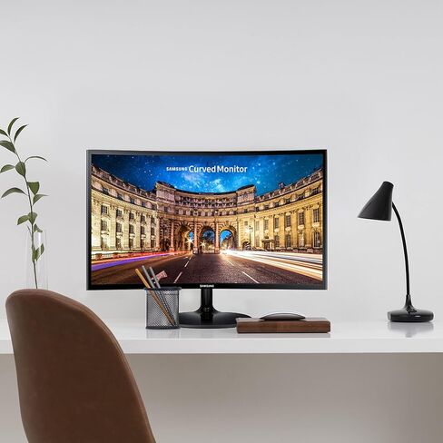 شاشة كمبيوتر سامسونج منحنية 24 بوصة، LC24F390FHNXZA شاشة LED 60 هرتز عالية الدقة 1080 بكسل تصميم نحيف للألعاب للاستخدام في المنزل والمكتب، تتضمن لوحة ماوس سوداء in Saudi Arabia