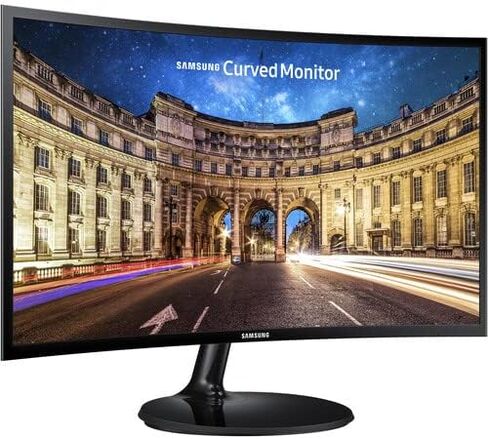 شاشة كمبيوتر سامسونج منحنية 24 بوصة، LC24F390FHNXZA شاشة LED 60 هرتز عالية الدقة 1080 بكسل تصميم نحيف للألعاب للاستخدام في المنزل والمكتب، تتضمن لوحة ماوس سوداء in Saudi Arabia