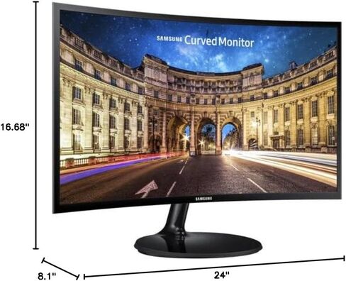 شاشة كمبيوتر سامسونج منحنية 24 بوصة، LC24F390FHNXZA شاشة LED 60 هرتز عالية الدقة 1080 بكسل تصميم نحيف للألعاب للاستخدام في المنزل والمكتب، تتضمن لوحة ماوس سوداء in Saudi Arabia